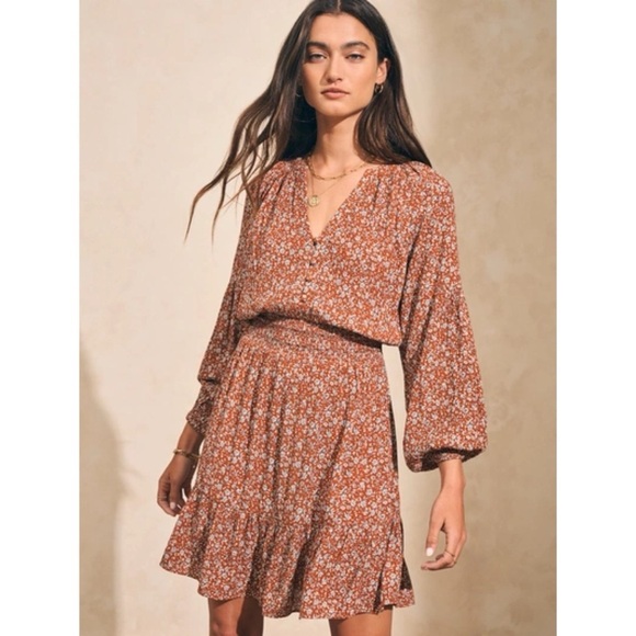 Faherty Dress Montana Swingy Mini Smocked Waist Ennis Floral S NWT New - Picture 1 of 13